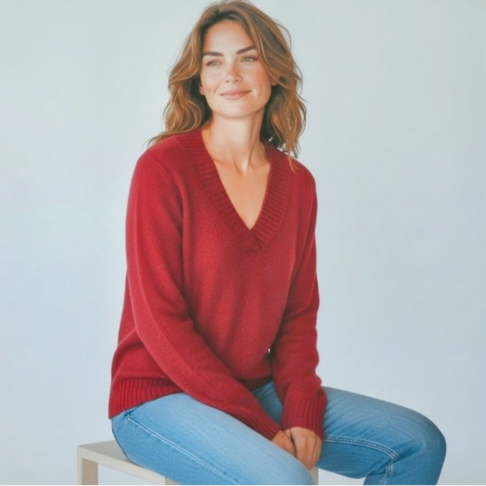 Talbots Red V-Neck Long Sleeve Silk Cashmere Sweater Medium